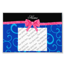 Custom name blue swirls pink glitter bow art photo