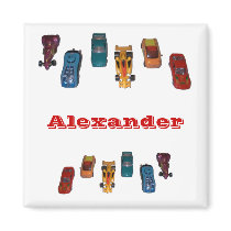 CUSTOM NAME - Boys Race Cars Magnet