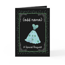 CUSTOM NAME - Bridesmaid TURQUOISE Flowered Dress Cards