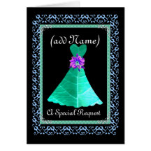 CUSTOM NAME Chief Bridesmaid TEAL GREEN Gown Cards