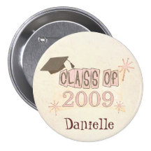 Custom Name Girl's Retro Style Graduation Button