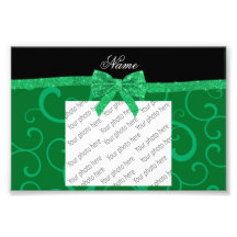 Custom name green swirls glitter bow art photo