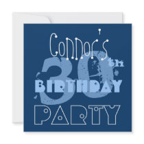 Custom Name Modern 30th Birthday Blue Template Personalized Announcements