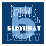 Custom Name Modern Kid's 5th Birthday Blue Custom Invite
