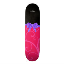 Custom name pink swirls purple glitter bow skateboard decks