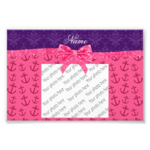 Custom name purple damask pink anchors bow photograph