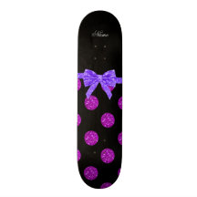 Custom name purple glitter polka dots custom skateboard