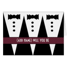 CUSTOM NAME Usher  Invitation -Three Tuxedos Greeting Card