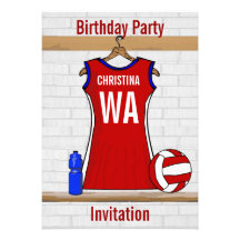 Custom Netball Uniform Red with Blue and White Custom Invitation
