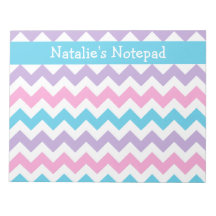 Custom Notepad, Blue, Pink, Mauve Chevrons
