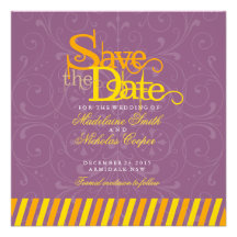 Custom orange and gold white vintage save the date invitation