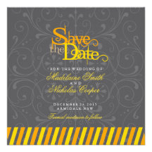 Custom orange and gold white vintage save the date personalized invitation