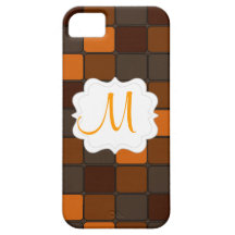 Custom Personalized Monogram Initial Orange Mosaic iPhone 5 Case