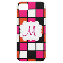 Custom Personalized Monogram Initial Pink Mosaic iPhone 5 Covers