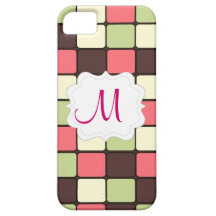 Custom Personalized Monogram Initial Pink Mosaic iPhone 5 Cover