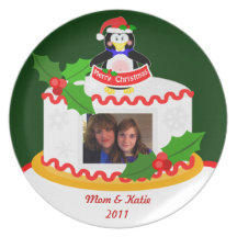Custom Photo Christmas Penguin Cake Plate