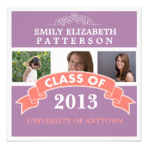 Custom Photo Graduation Ribbon Banner Invitations