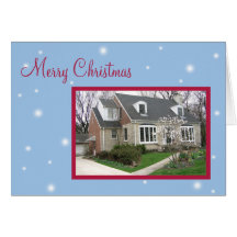 Custom photo snowy blue Christmas holiday greeting Cards