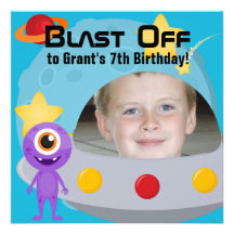Custom Photo UFO Alien Birthday Invitation