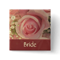 Custom Pink Rose Bride Button
