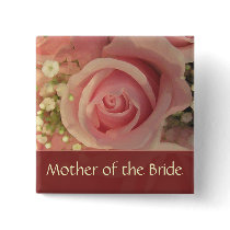 Custom Pink Rose Wedding Button -