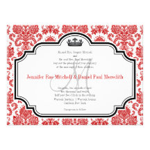 Custom Red Damask Black White Wedding Invitations