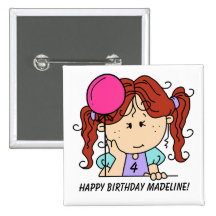 Custom Red Haired Girl Birthday Button