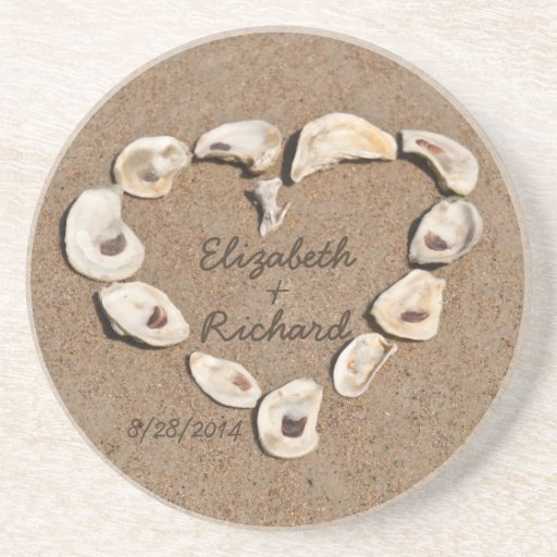 Custom Romantic Name Sea Shell Heart Coaster