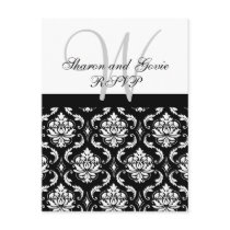 Custom RSVP Damask Wedding Postcard