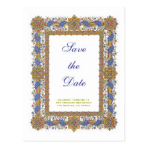 Custom Save the Date Geometric Blue Gold Postcards