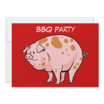 Custom Spotted Pig BBQ Red Pink Party Invitation