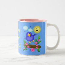 Custom Text Bluebird Happiness Spring T-Shirt Mugs