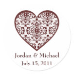 Custom Text Damask Heart Wedding Sticker