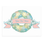 Custom Text Retro 50s Multicolor Christmas Wreath Post Card