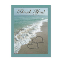 Custom Thank You Postcard- Sand Hearts/Aqua Beach
