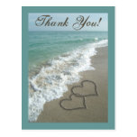 Custom Thank You Postcard- Sand Hearts/Aqua Beach