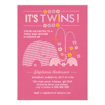 Custom twins baby elephant and flower shower custom invites