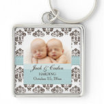 Custom Twins Damask Photo Keychain Blue and Brown