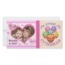Custom Valentine Kawaii Cupcake Photo Card