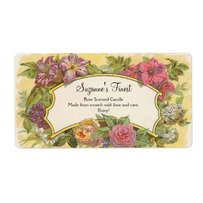 Custom Vintage Floral Candle or Canning Jar Label Custom Shipping Label by CustomLabelsStickers