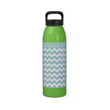 Custom Water Bottle, Blue and White Chevrons
