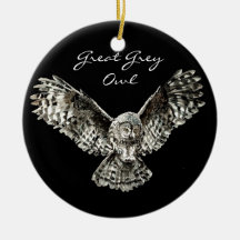 Custom Watercolor Great Grey Owl Bird, Animal Christmas Ornaments