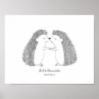 Custom Wedding Gift Cute Hedgehog Couple Wall Art Poster