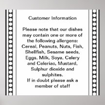 Customer Allergy Information Posters