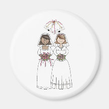 Customizable 2 Brides Gay Wedding Tees, Gifts Magnets