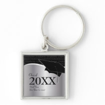 Customizable Black and Silver Graduation Keychain