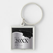 Customizable Black and Silver Graduation Keychain