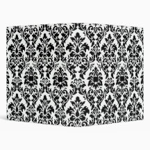 Customizable Black & White Damask Vinyl Binder