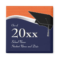 Customizable Blue and Orange Graduation Magnet