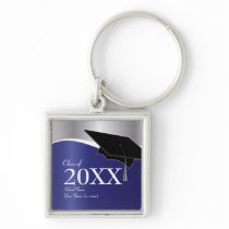 Customizable Blue and Silver Graduation Keychain